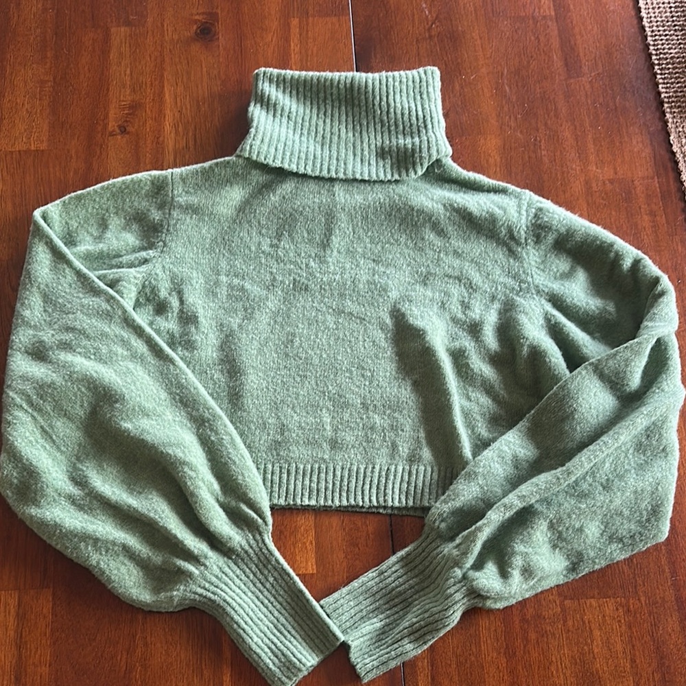 Princess Polly Green Chunky Knit Turtleneck Cropped Sweater